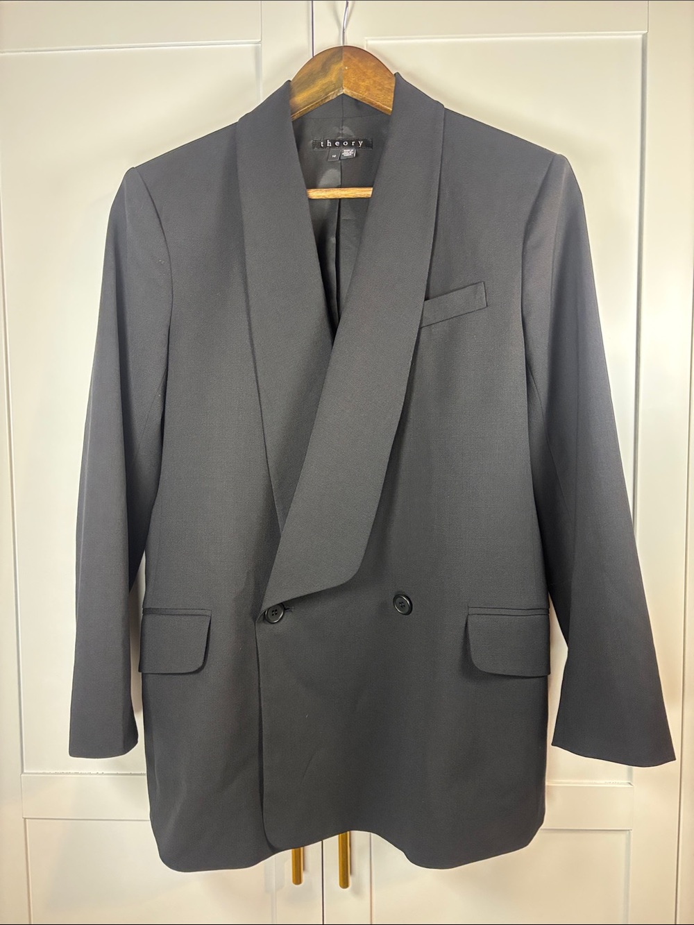 Theory Black Double-Breasted Shawl Lapel Blazer